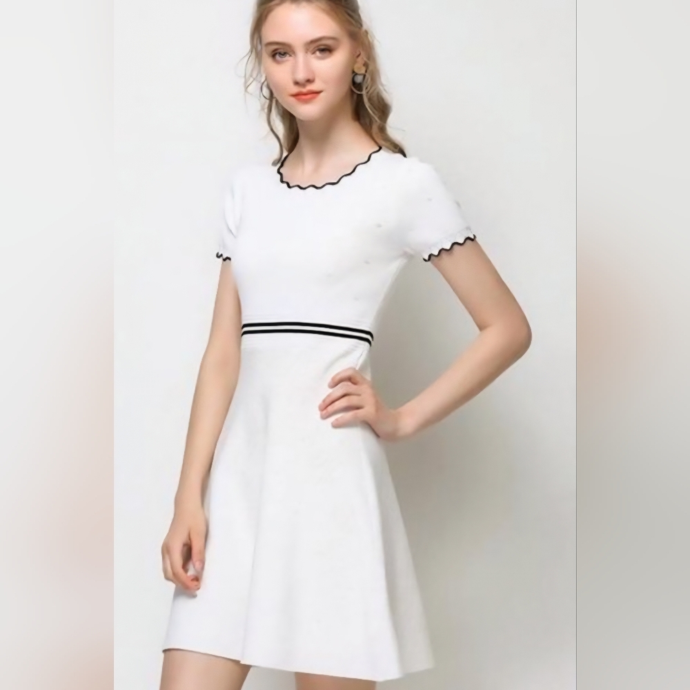 Sandro Daphney Cream and Black Dress